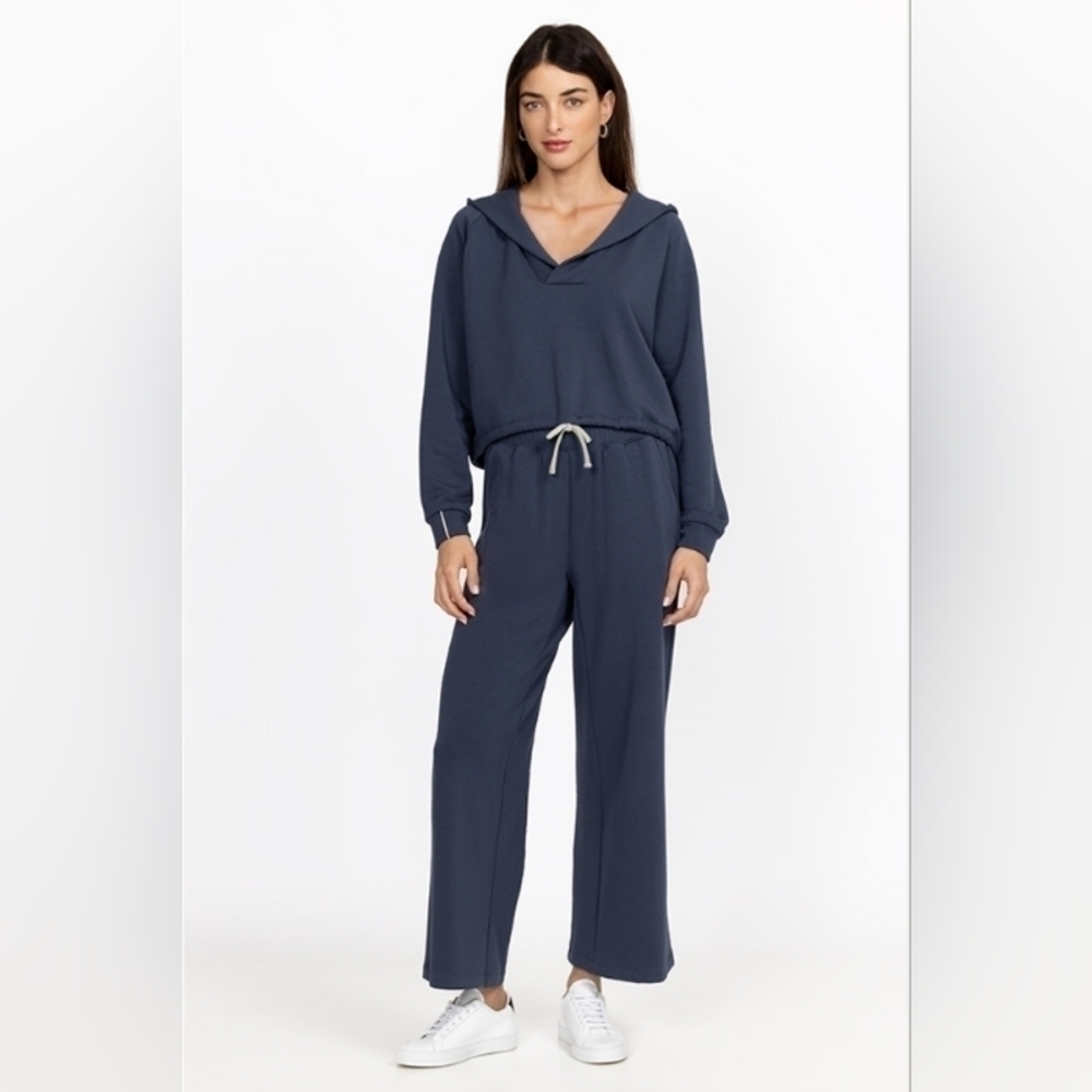 Johnny Was calme set cropped fleece hoodie pull on wide leg pants sz Xs